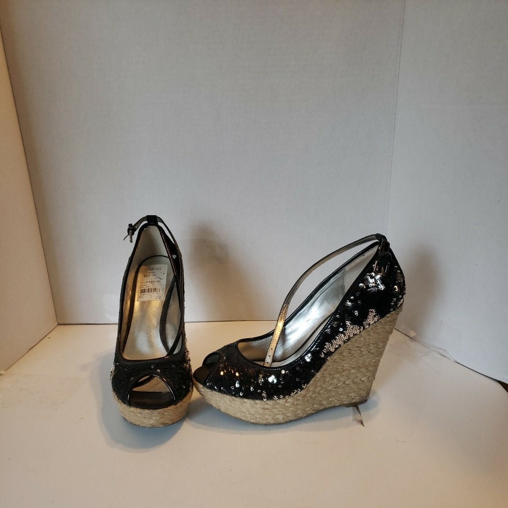 Guess Wedge Platform Sandals Sz 7.5 Sequens Black